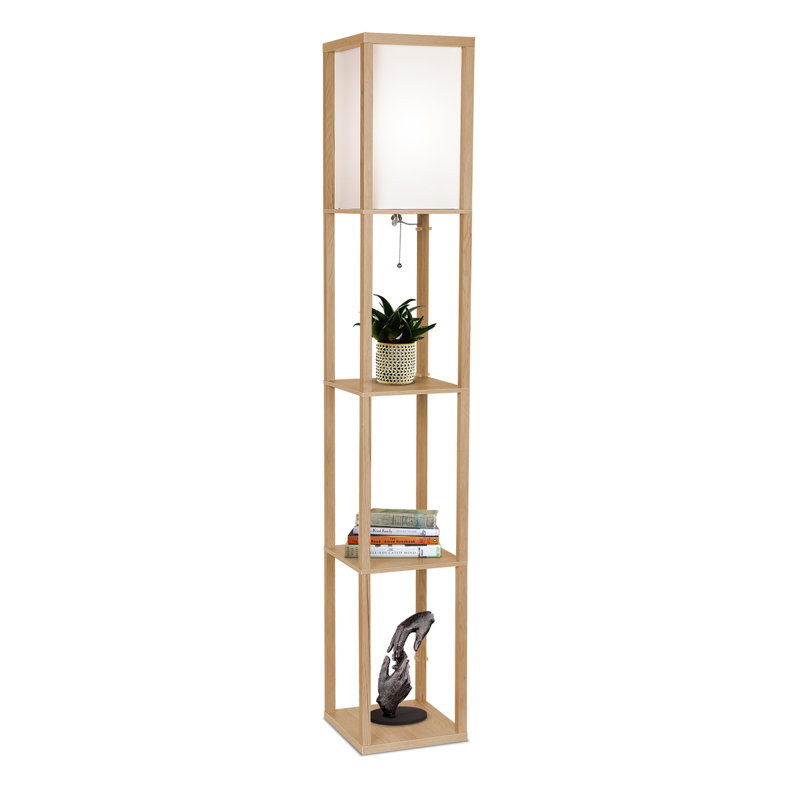 Maxwell Adjustable 63'' Natural Wood Floor Lamp with Shelves