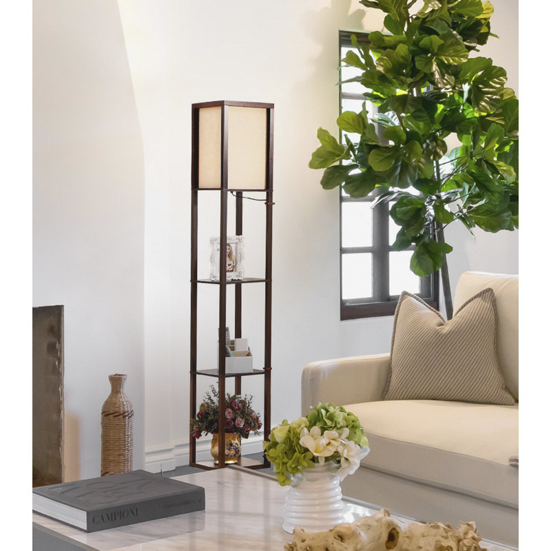 White Adjustable 63" Floor Lamp with Shelves for Nursery