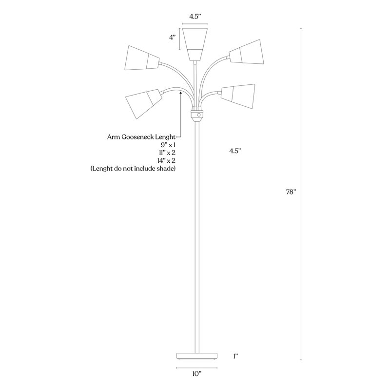 Silver 78" Adjustable 5-Light LED Floor Lamp with White Shades