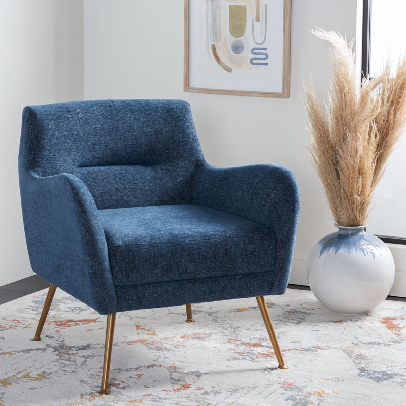 Tilbrook Navy Upholstered Armchair with Gold Retro Legs