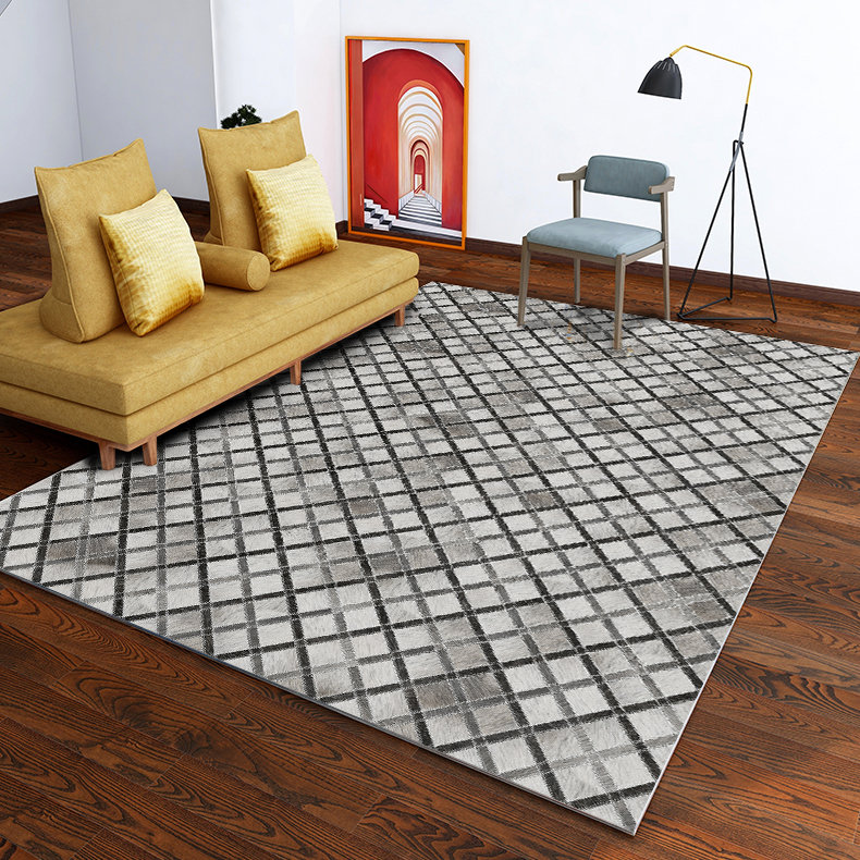 All Squared Away 5' x 8' Gray Faux Cowhide Geometric Area Rug