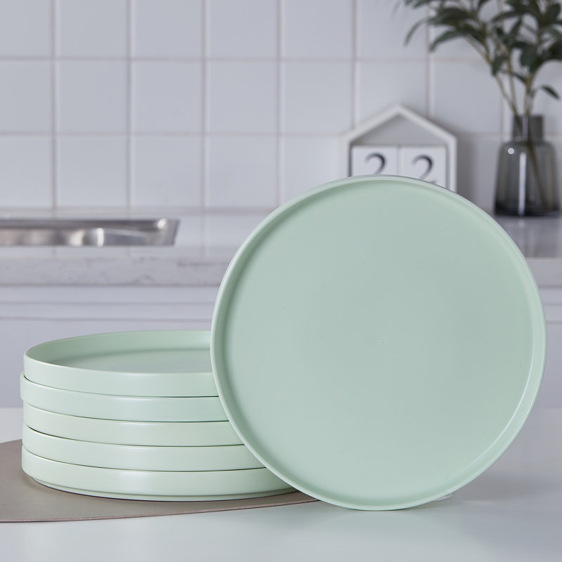 Lime Green Porcelain Minimalist Dinner Plate Set, 6-Piece