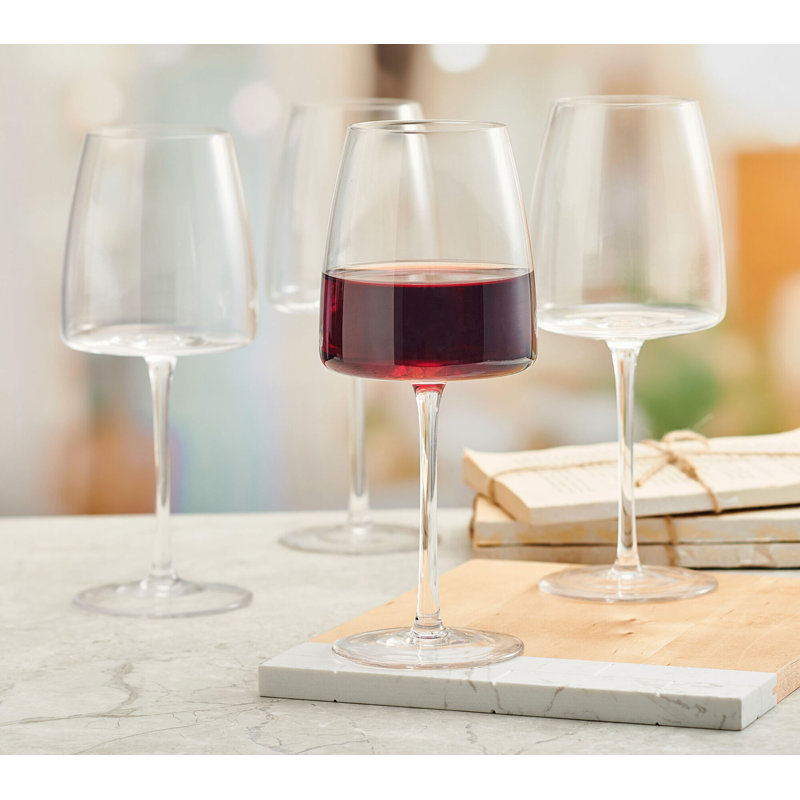 Cora 15 oz. Hand Blown Clear Red Wine Glasses Set