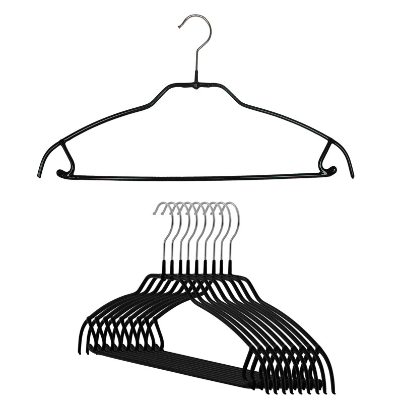 Black Ultra-Thin Non-Slip Steel Hangers with Skirt Hooks, Set of 10
