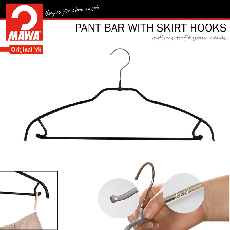 Black Ultra-Thin Non-Slip Steel Hangers with Skirt Hooks, Set of 10
