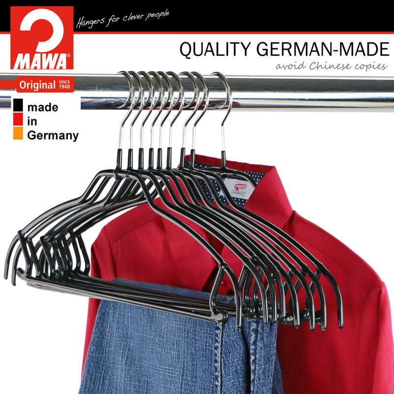 Black Ultra-Thin Non-Slip Steel Hangers with Skirt Hooks, Set of 10