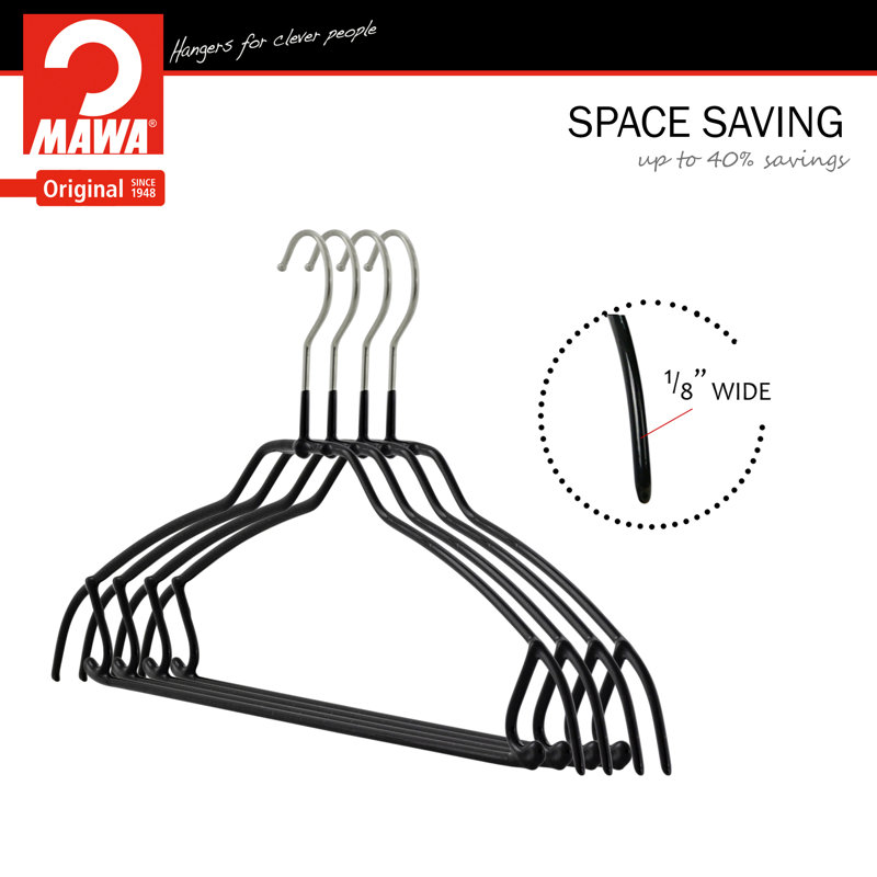 Black Ultra-Thin Non-Slip Steel Hangers with Skirt Hooks, Set of 10