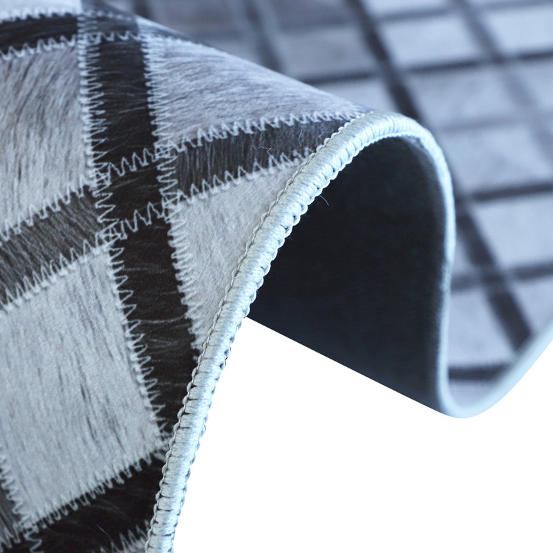 All Squared Away 5' x 8' Gray Faux Cowhide Geometric Area Rug
