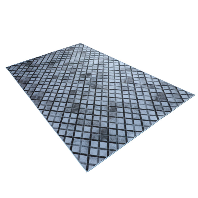 All Squared Away 5' x 8' Gray Faux Cowhide Geometric Area Rug