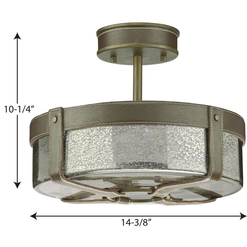 Aged Brass and Mercury Glass Semi Flush Mount Light