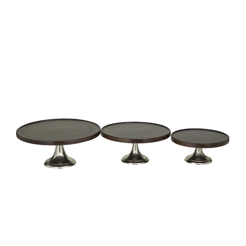 Dark Brown and Silver 3-Piece Round Pedestal Cake Stand Set