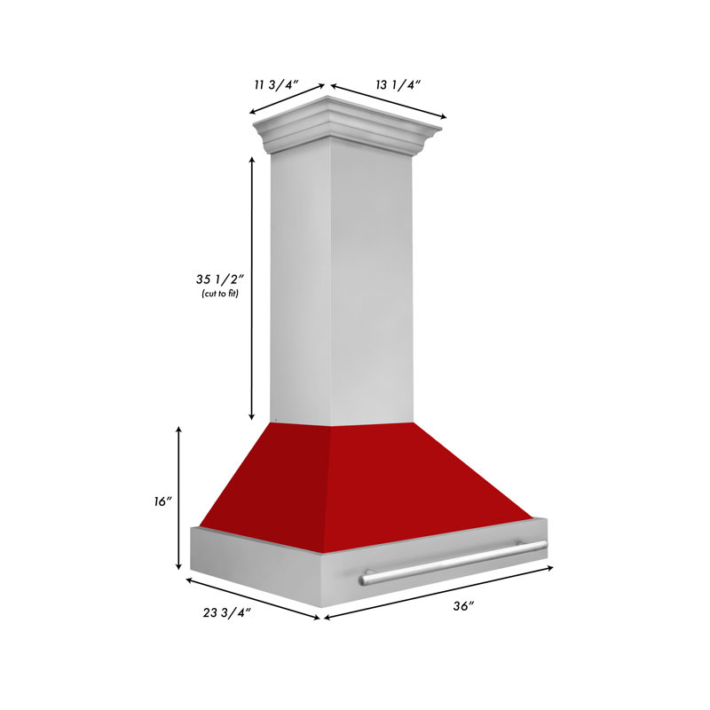 36" Red Matte Stainless Steel Wall Mount Range Hood
