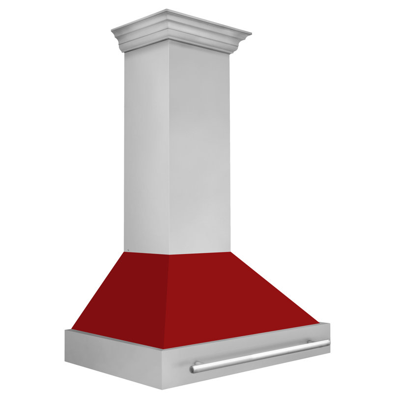 36" Red Matte Stainless Steel Wall Mount Range Hood