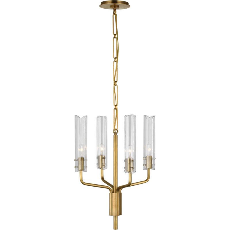 Antique Brass and Crystal 4-Light Candle Chandelier