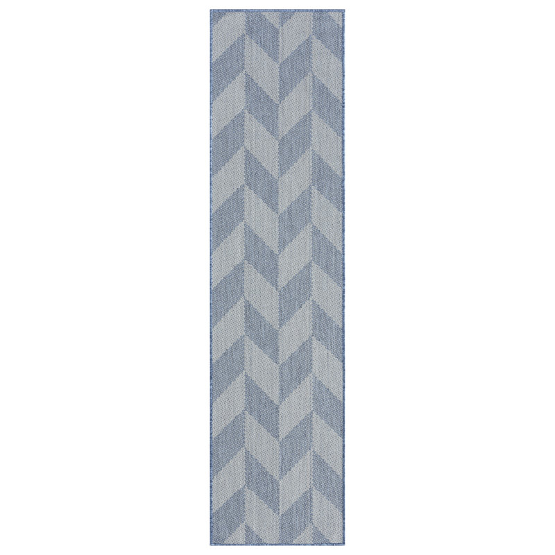 Modern Chic Blue/Grey Geometric Indoor/Outdoor Runner Rug