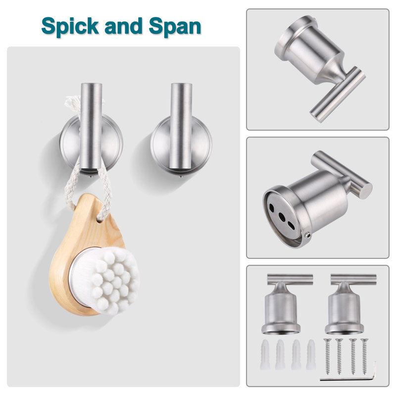 Brushed Nickel Stainless Steel Wall-Mounted Towel Hooks, 2-Pack
