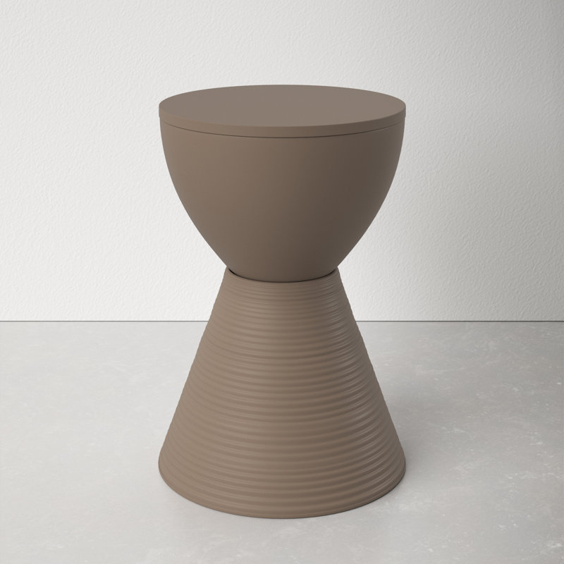 Taupe Round Plastic Pedestal End Table with Storage