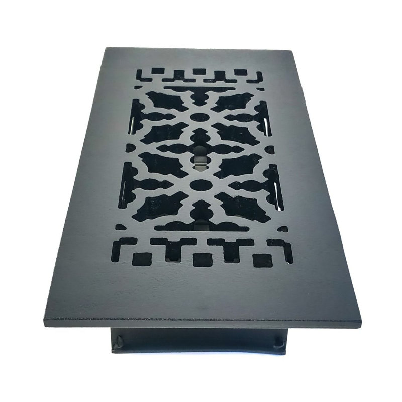 Black Cast Iron Decorative Rectangular Register with Louvers