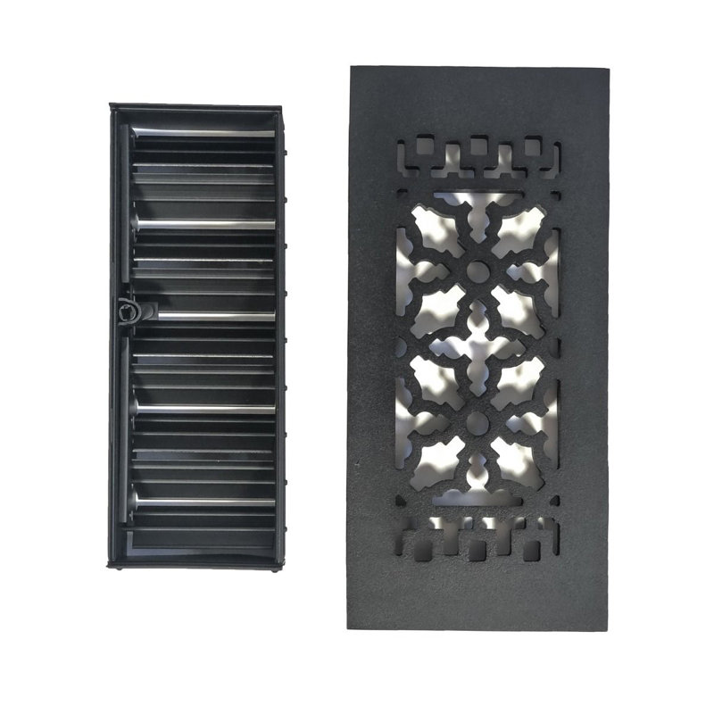 Black Cast Iron Decorative Rectangular Register with Louvers