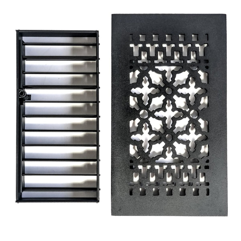 Black Cast Iron Decorative Floor Register Grille 14'' x 8''