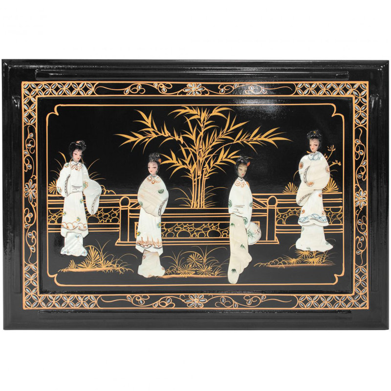 Elegant Elmwood Black Lacquer Nesting Tables with Mother of Pearl Inlay