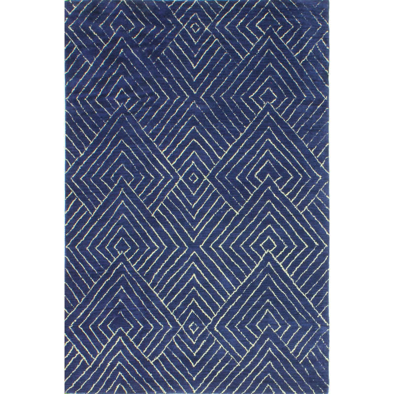 Navy Blue Geometric Wool Tufted Area Rug