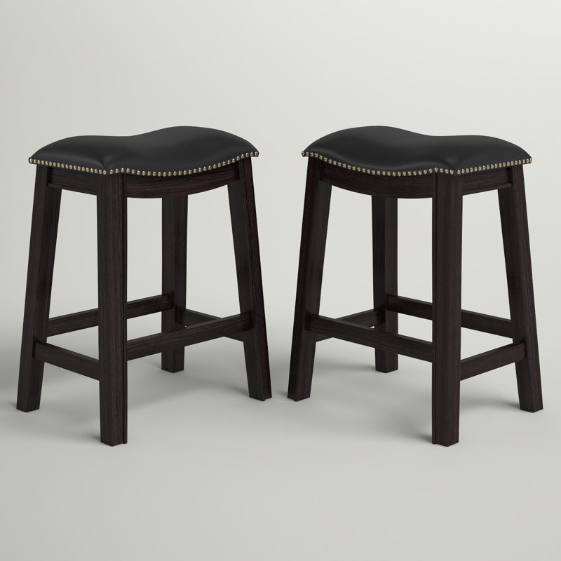 Adjustable Saddle-Style Swivel Counter Stool in Black Leather