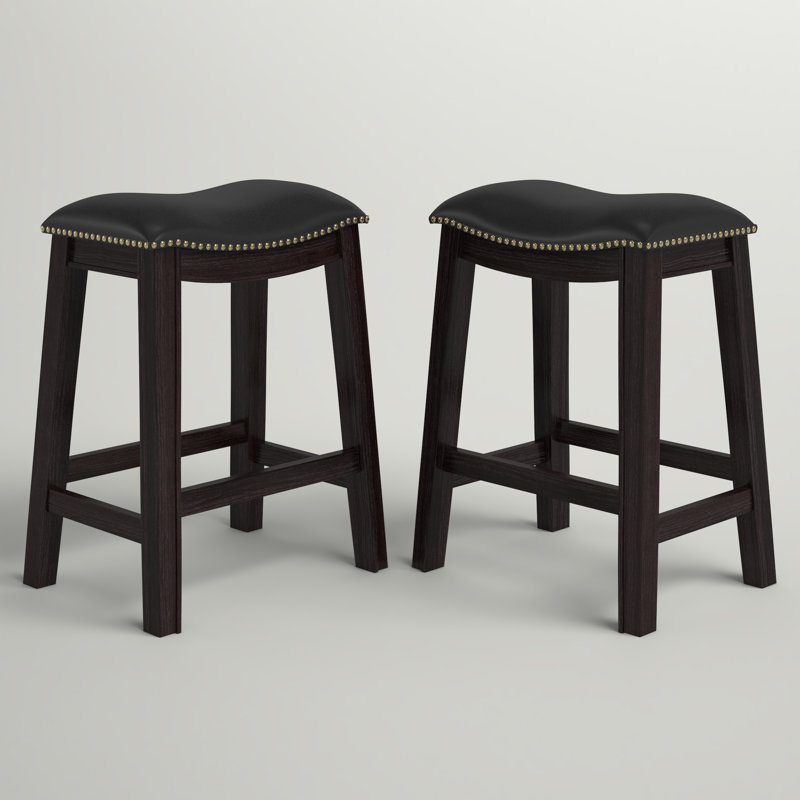 Adjustable Saddle-Style Swivel Counter Stool in Black Leather