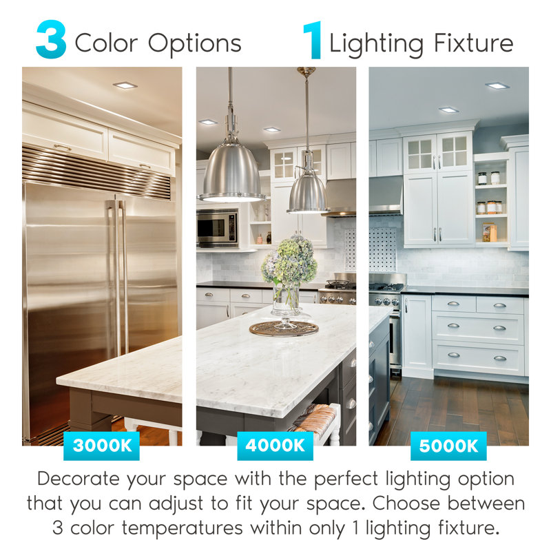 Luxrite 4" Square Silver LED Flush Mount 3-Color Selectable 600 Lumens