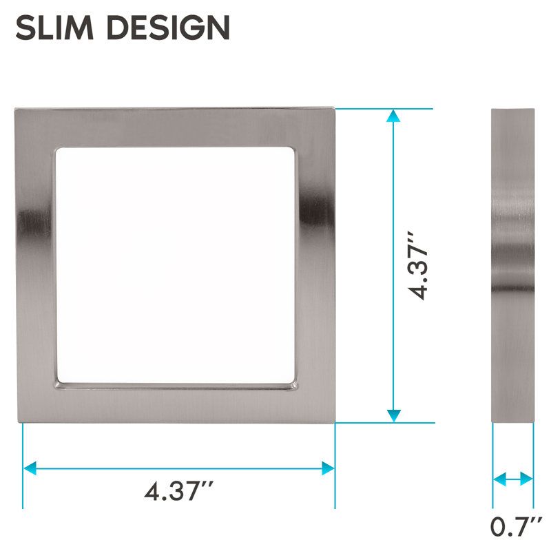Luxrite 4" Square Silver LED Flush Mount 3-Color Selectable 600 Lumens