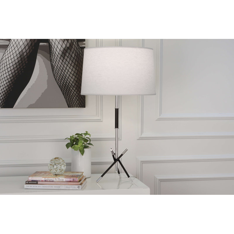 Thatcher Polished Nickel Metal Table Lamp with Linen Shade