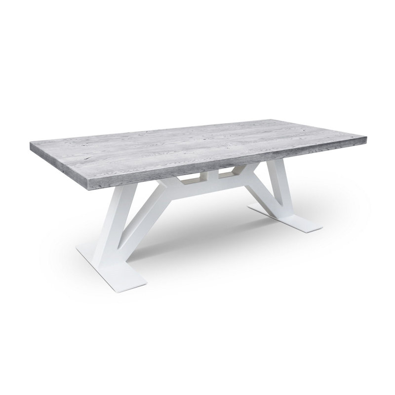 Gray Solid Wood Rectangular Dining Table with White Metal Base