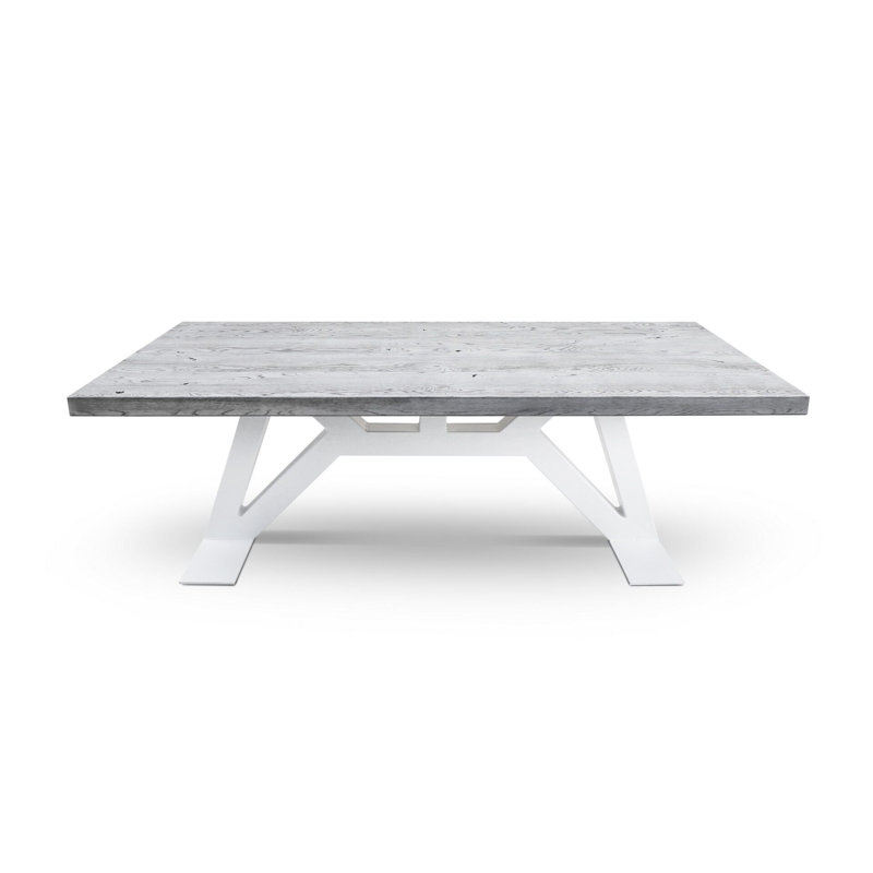 Gray Solid Wood Rectangular Dining Table with White Metal Base