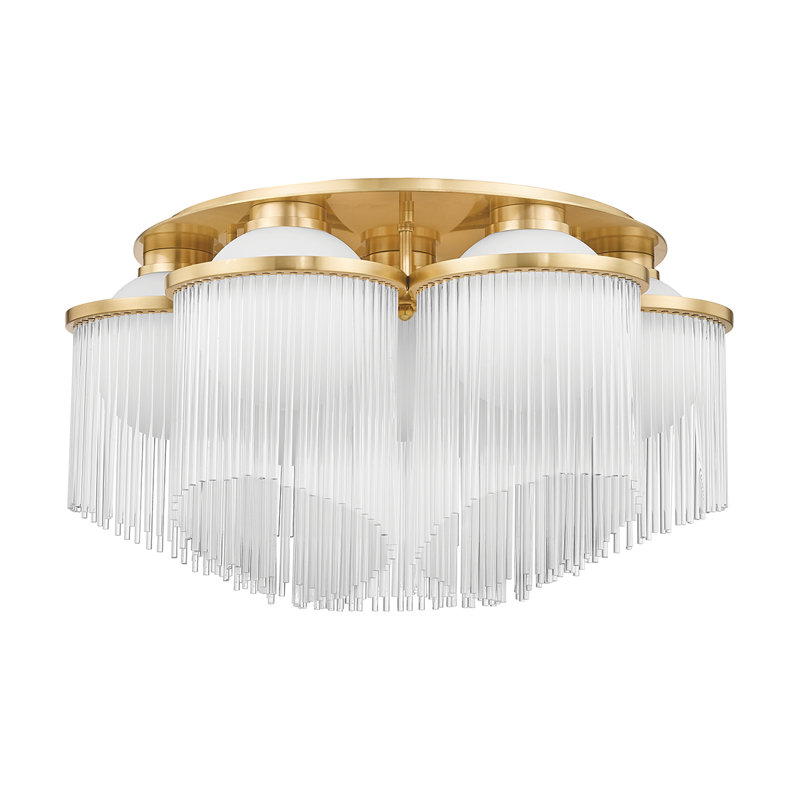 Aged Brass and Glass 7-Light Globe Semi Flush Mount