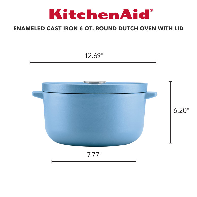 Blue Enameled Cast Iron Round Dutch Oven, 6-Quart