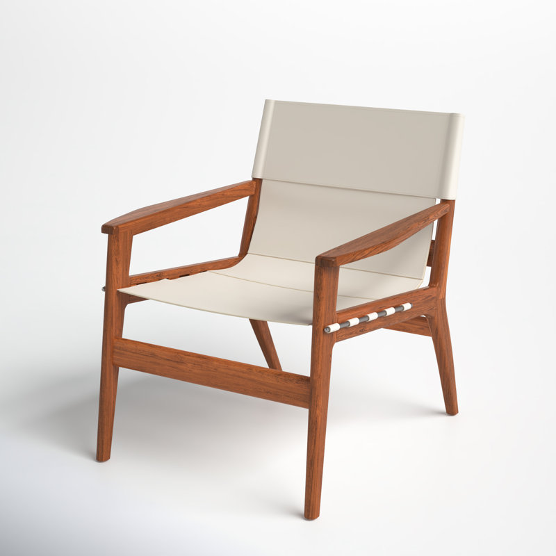 Culkin White Leather and Mahogany Wood Sling Chair
