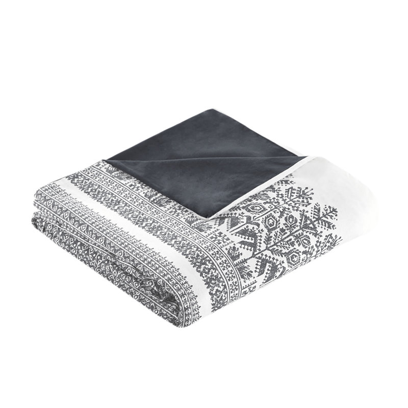 Mila Gray Cotton King Duvet Cover Set with Chenille Tufting