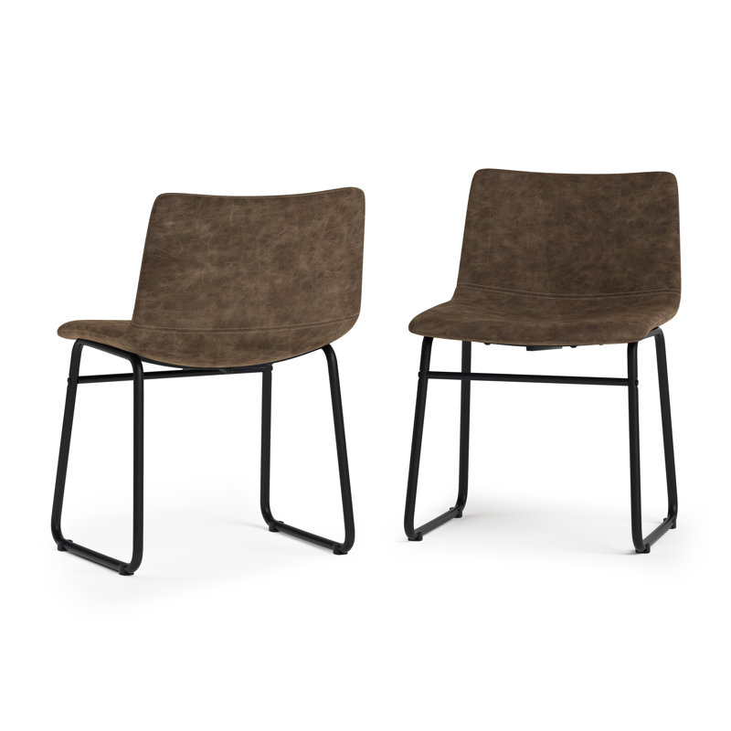 Distressed Brown Faux Leather Upholstered Side Chair with Metal Frame