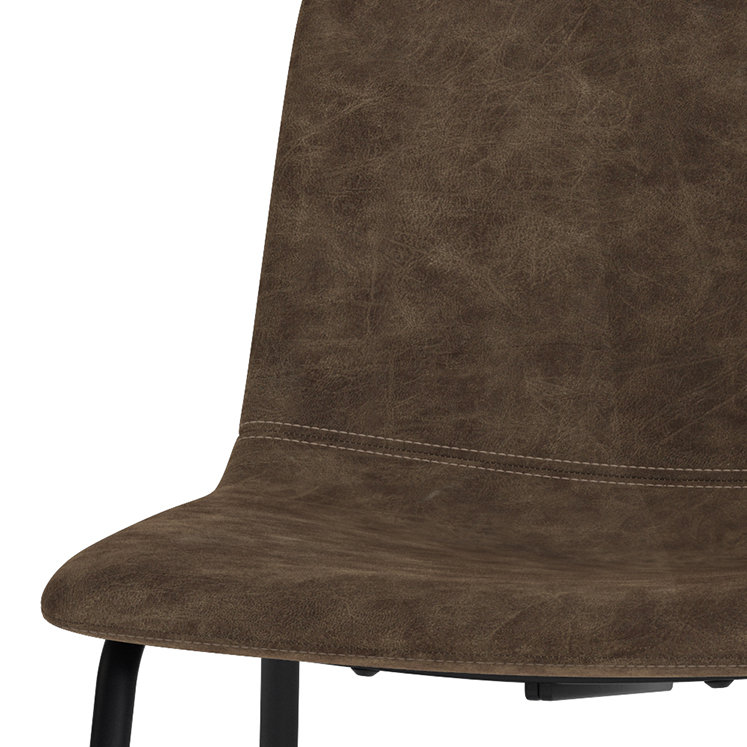 Distressed Brown Faux Leather Upholstered Side Chair with Metal Frame