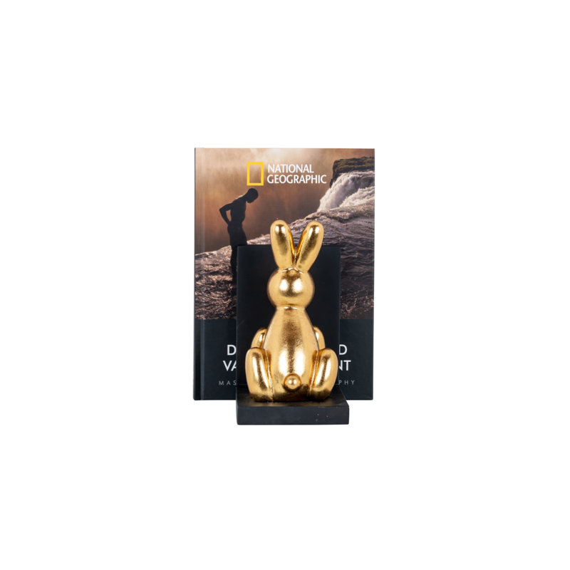 Gold Resin Bunny Bookends with Black Base, Set of 2