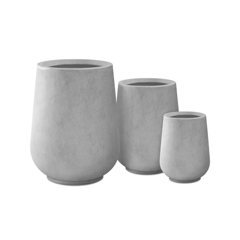 Eco-Friendly Natural Concrete Tall Planters Set of 3 with Drainage