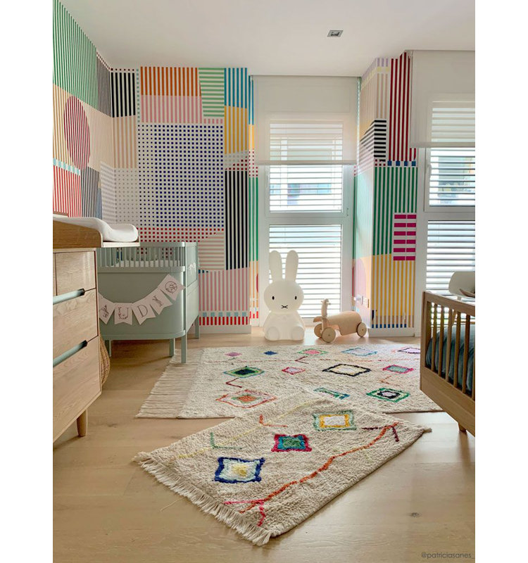 Handmade Tufted Mini Washable Wool-Cotton Rug in Multicolor