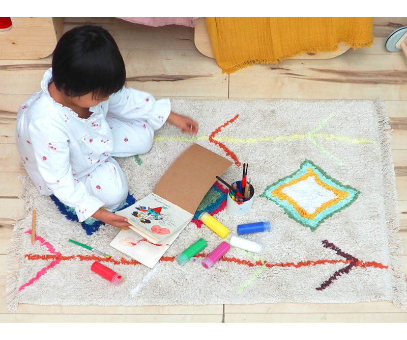 Handmade Tufted Mini Washable Wool-Cotton Rug in Multicolor