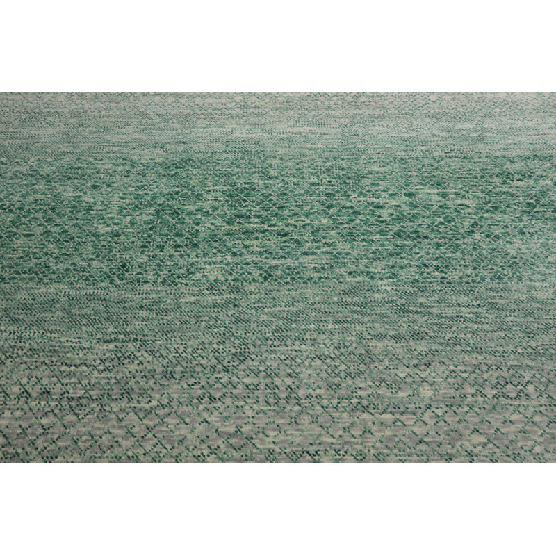 Gray and Green Hand-Knotted Wool 9' x 12' Area Rug
