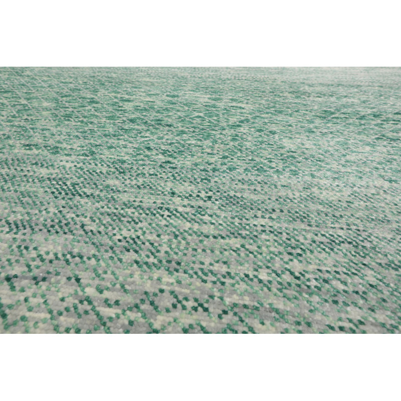 Gray and Green Hand-Knotted Wool 9' x 12' Area Rug