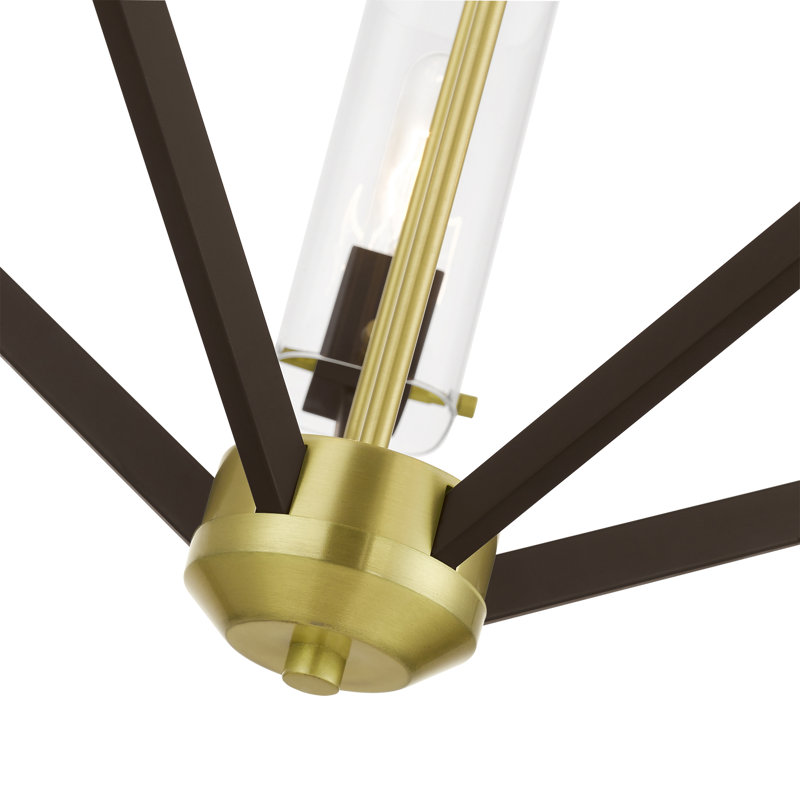 Satin Brass and Bronze 5-Light Mid-Century Modern Chandelier