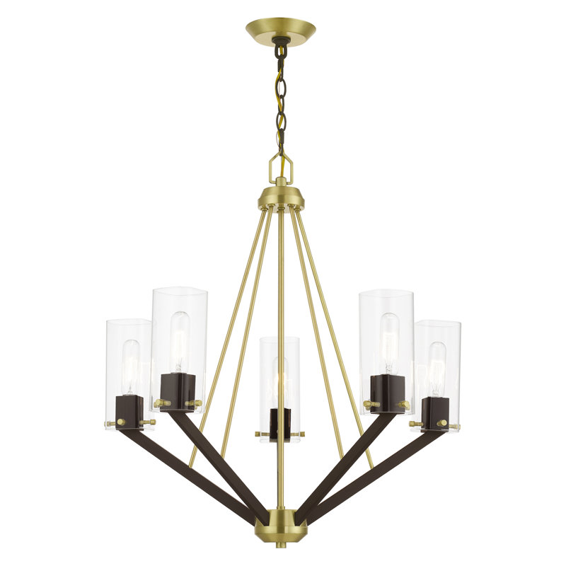 Satin Brass and Bronze 5-Light Mid-Century Modern Chandelier