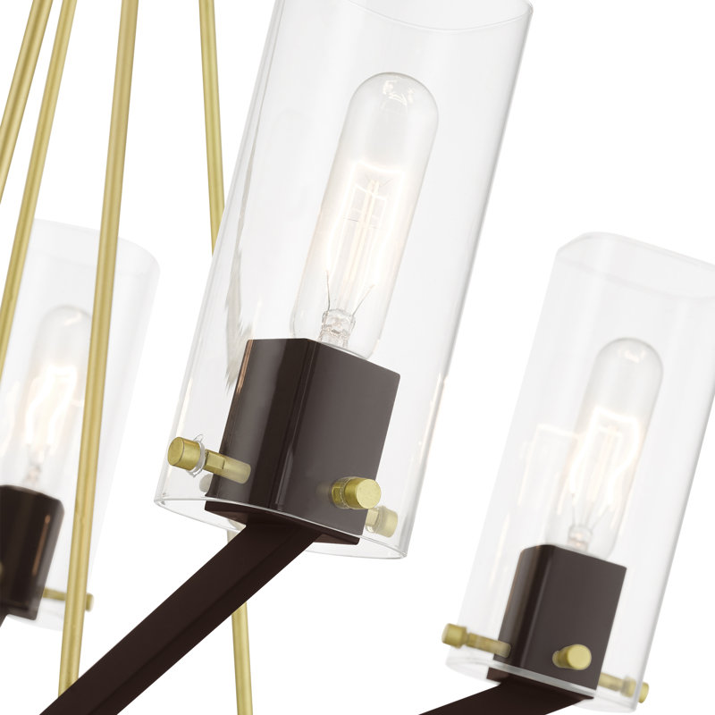 Satin Brass and Bronze 5-Light Mid-Century Modern Chandelier