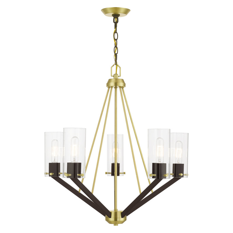 Satin Brass and Bronze 5-Light Mid-Century Modern Chandelier