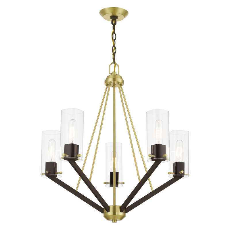 Satin Brass and Bronze 5-Light Mid-Century Modern Chandelier